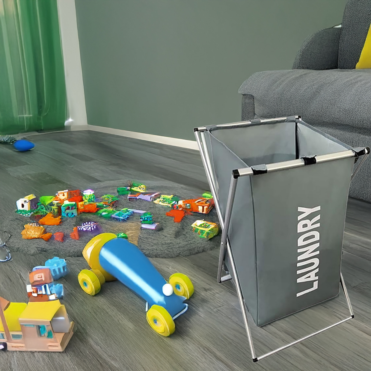 Cesto Biancheria 3 Scomparti Portabiancheria Pieghevole Metallo E Tess - Foto 9