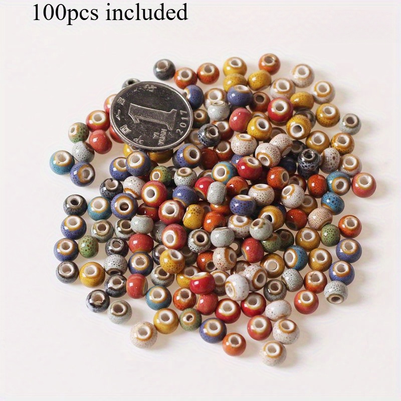 100pcs 6mm/0.15inch Jewelry Accessories Glazed Ceramic Beads For Adults And Students Diy Round Bead Material Pack, Loose Beading Craft Kit