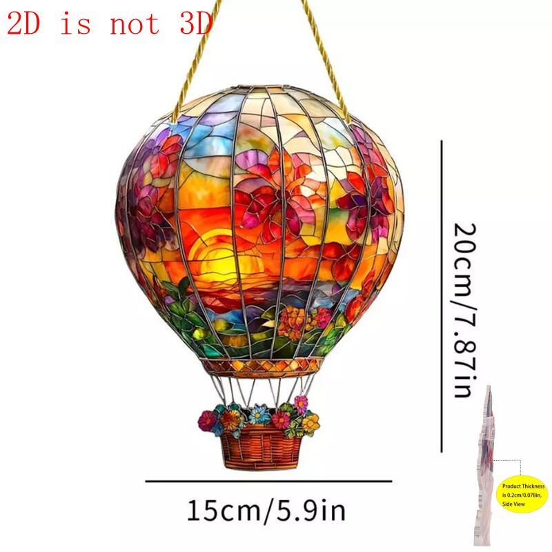 TEMU 2d Flat, Hot Air Balloon Solar Garden Ornament - Vibrant Painted Acrylic, Bird-repelling Window Decor, Ideal For Home, Yard, Weddings, Ambiance,
