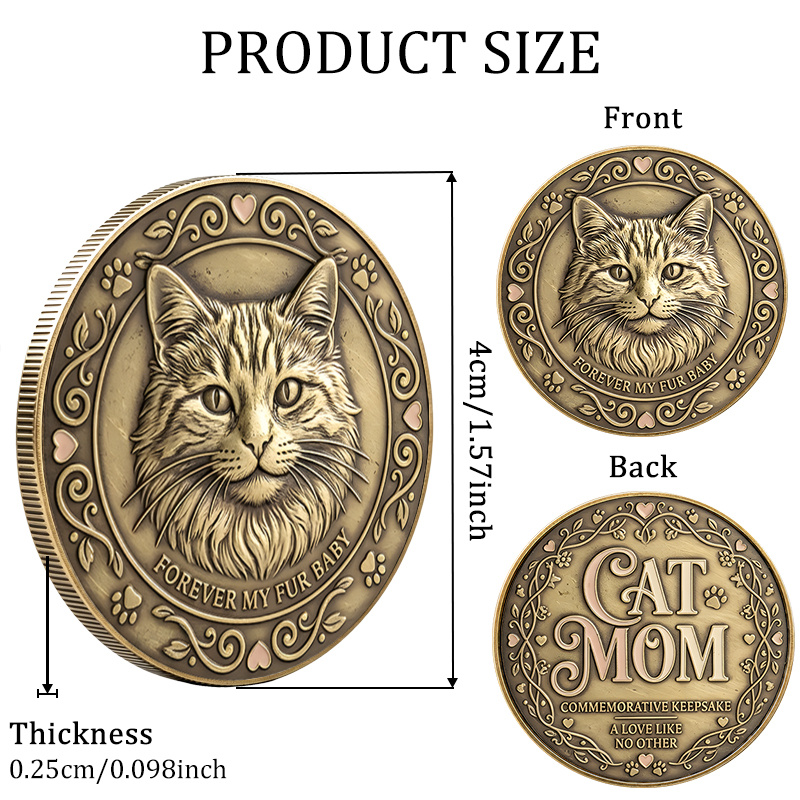 TEMU Replica Coin Cat Mom Cat Coin Gift Suitable For Cat Owners & Collectors - Double-sided Commemorative Token With Cat Mom Portrait, Pocket-sized