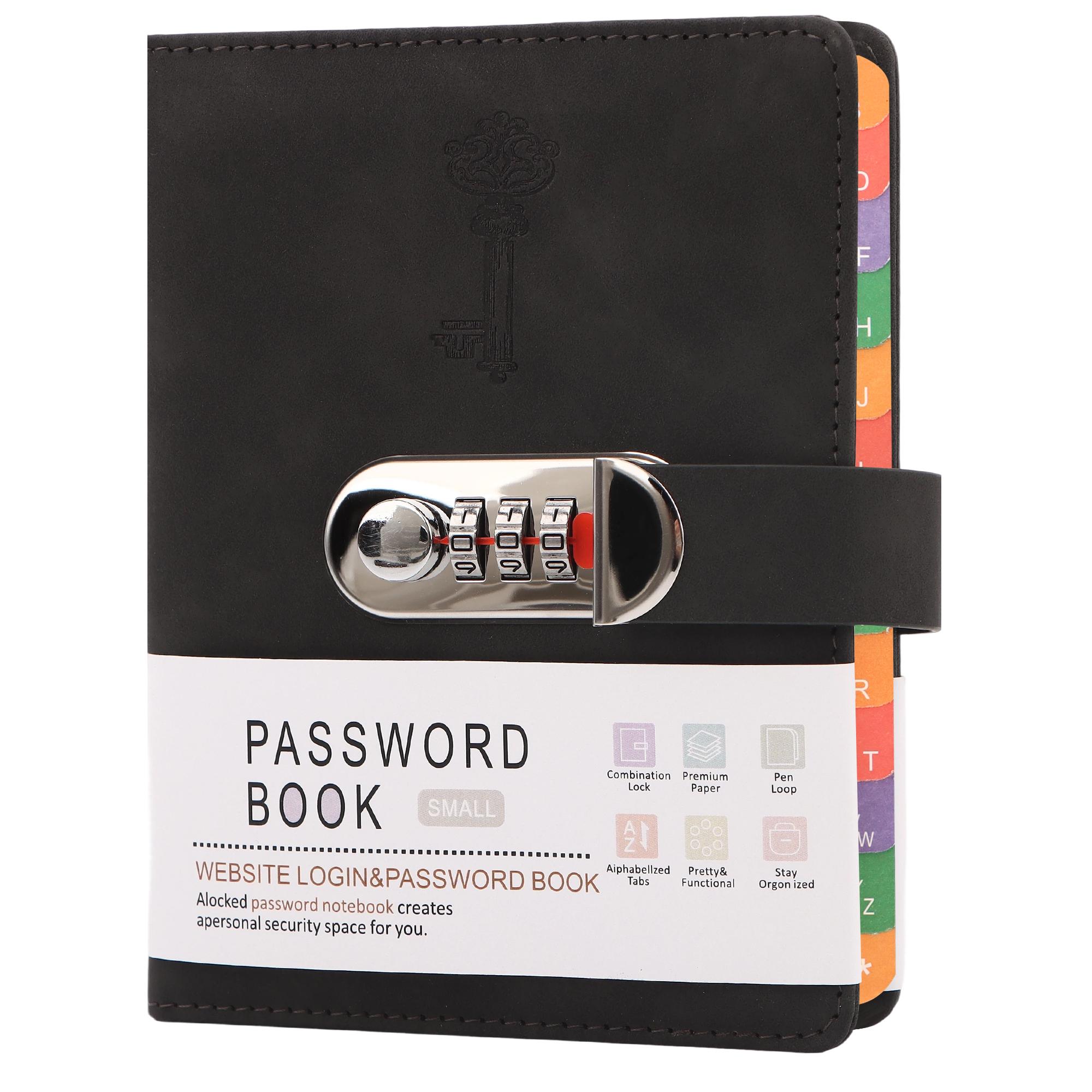 Lockable Password Book With Alphabetical Tabs & Locking Mechanism - Hard Shell Diary Journal Suitable For Website , Usernames, Security Notes, Password Management Organizer For Office, Travel, Storage