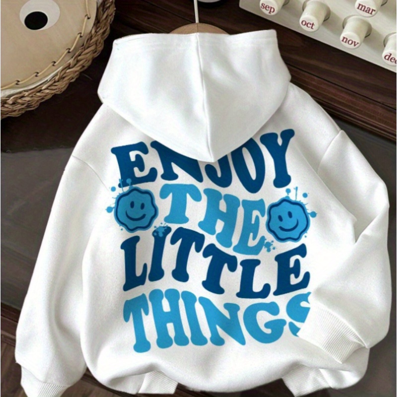 

1pc Women's Casual Polyester Hoodie With Drawstring - Cartoon Letter Print Hooded Sweatshirt, Knit Fabric, , Hooded Collar - "enjoy " Design