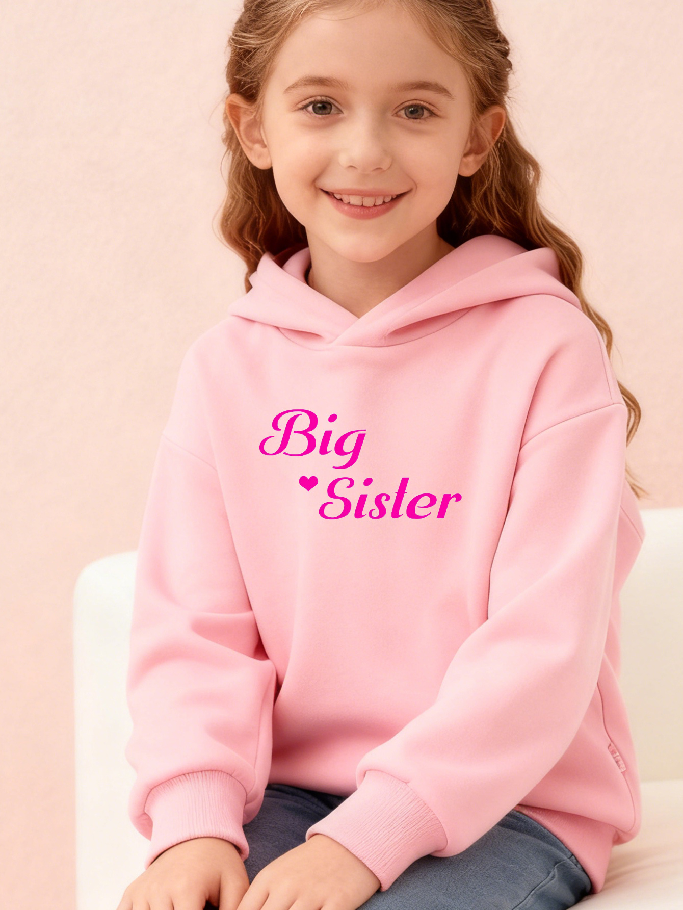 girls pink hoodie with heart print stylish and casual outerwear for autumn winter a high quality and perfect gift