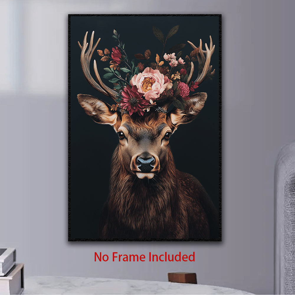 TEMU 2d Flat, 2d Flat, 1pc, 15.7x23.6 Inches, Unframed Canvas Painting, Deer, Living Room Bedroom Cafe Office Room Decorative Artwork Background Wall