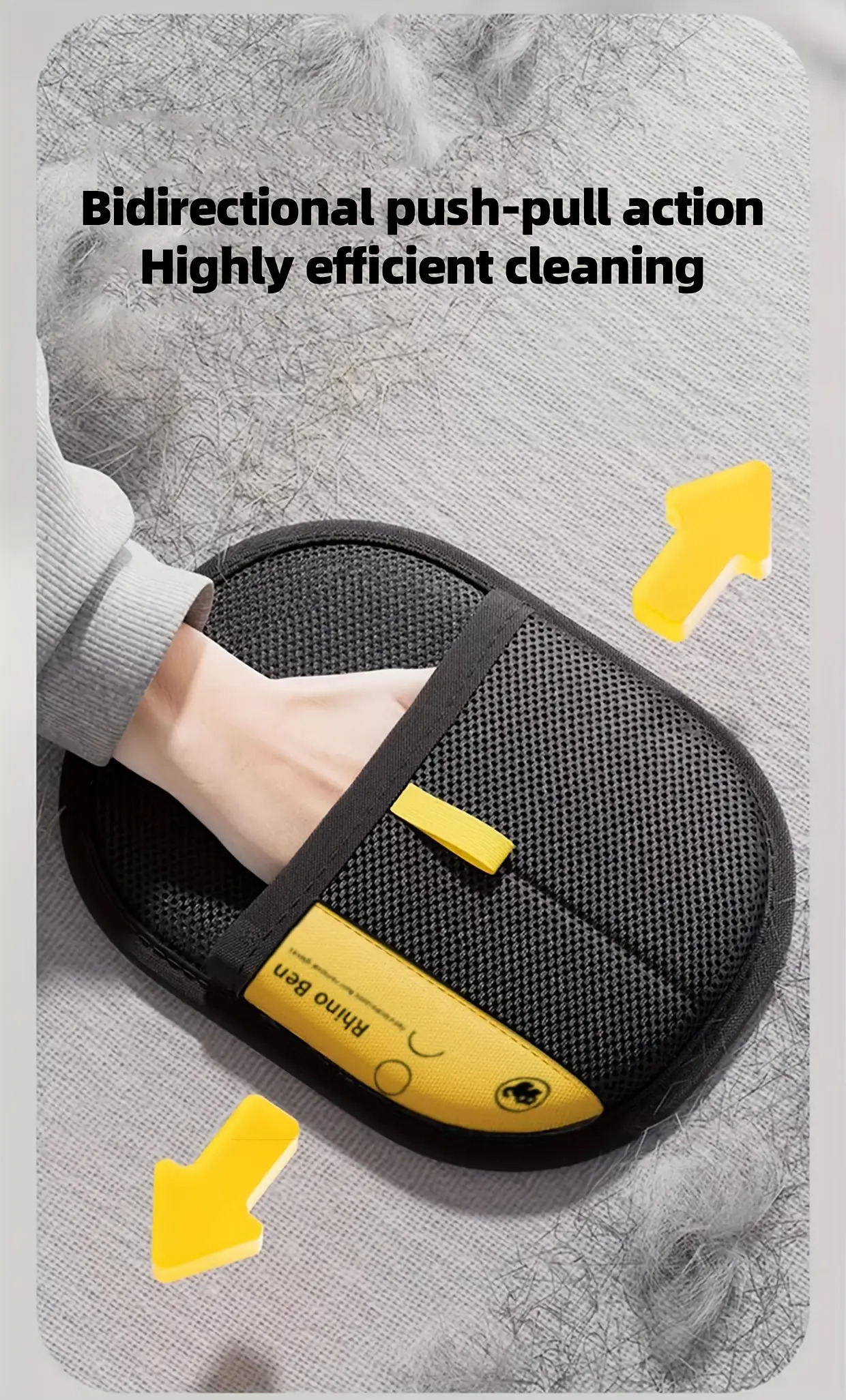   large pet static electricity hair removal glove a black polypropylene cat grooming glove with yellow accents measuring 24 99  98cm this glove   removes pet hair and dander making it an essential tool for cat and dog Product details 3