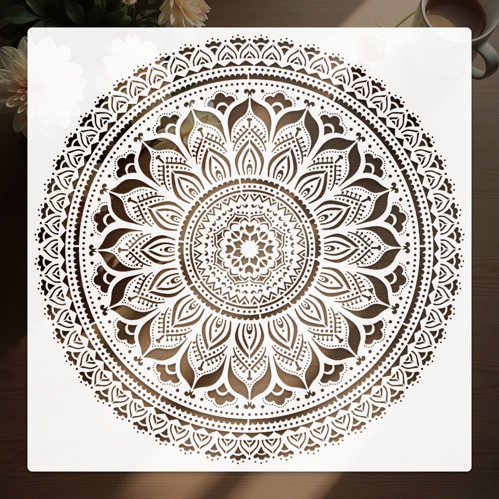 TEMU Large Reusable Mandala Stencil Template - "x11.81" Paintable Design With Patterns For Diy Crafts, Wall Decals, Stencils, Fabric & Canvas Art -