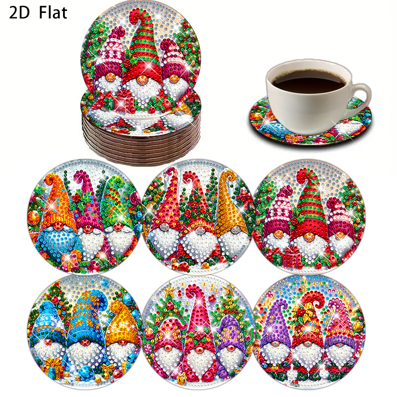 TEMU 6-style Christmas Gnome Diamond Painting Coasters Kit Coasters, Decorative Art, Suitable For Home And Office Decor, Housewarming, Gift For