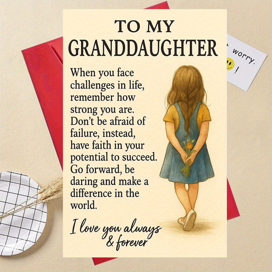 TEMU 1pc Grandma And Granddaughter Inspirational Card - Empowering Grandparent Gift With "to My Granddaughter" Message, And Success Letter, Keepsake,