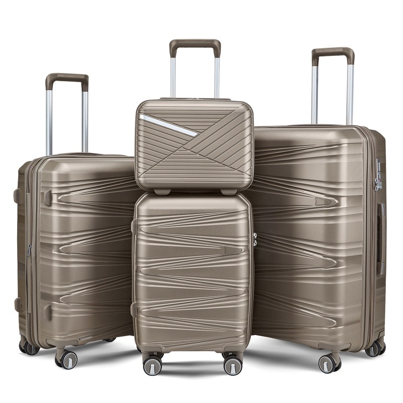 4 - Piece Hard Shell Pp Suitcase Set Travel Suitcase Set 20/24/28 Inch With 14 Cosmetic Suitcase Removable Rollers For Space- Storage Lightweight Numeric Lock