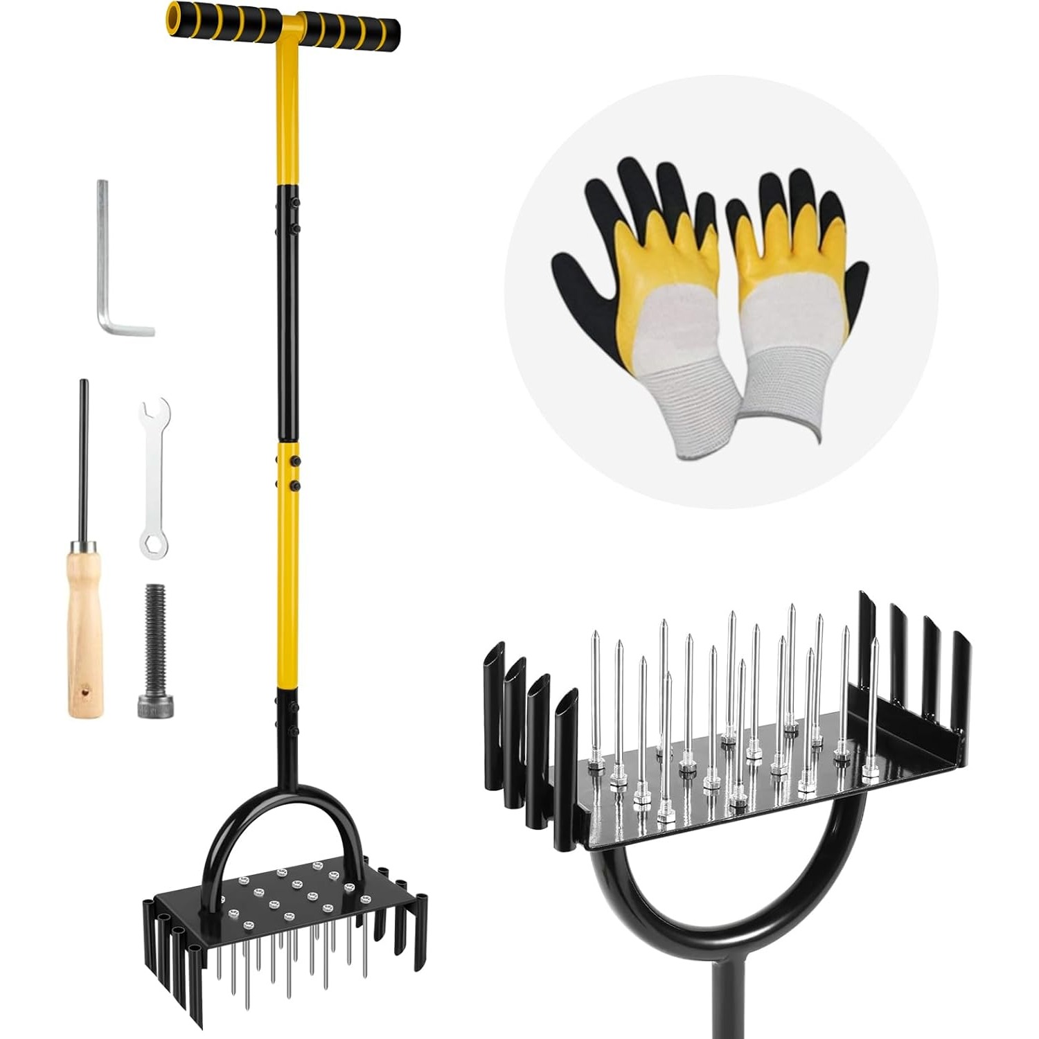 TEMU Grass Aeration Tool Featuring 16 Steel Spikes, Designed With A Spring-loaded Mechanism And An Adjustable T-handle, This Pre-assembled Hand