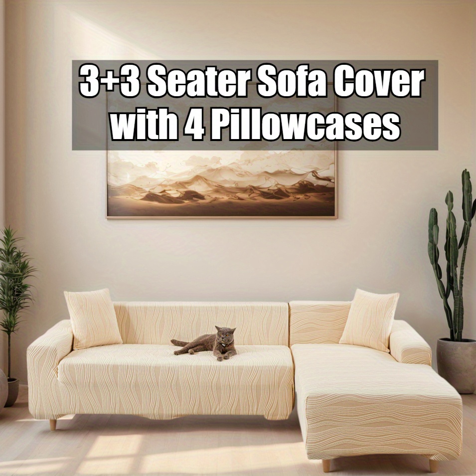 TEMU L-shaped Jacquard Knit Slipcover Set With 4 Pillow Covers, Stretch Anti-scratch Couch Protector For 3 3 And 3 4 Seater Living Rooms