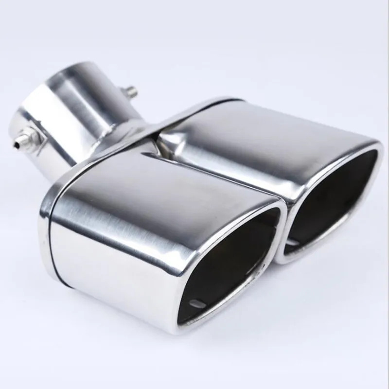 TEMU Stainless Steel Exhaust Tip For Cars, Featuring A Dual Pipe Design With Chrome Trim, Designed For Modified Vehicles' Rear Tailpipes