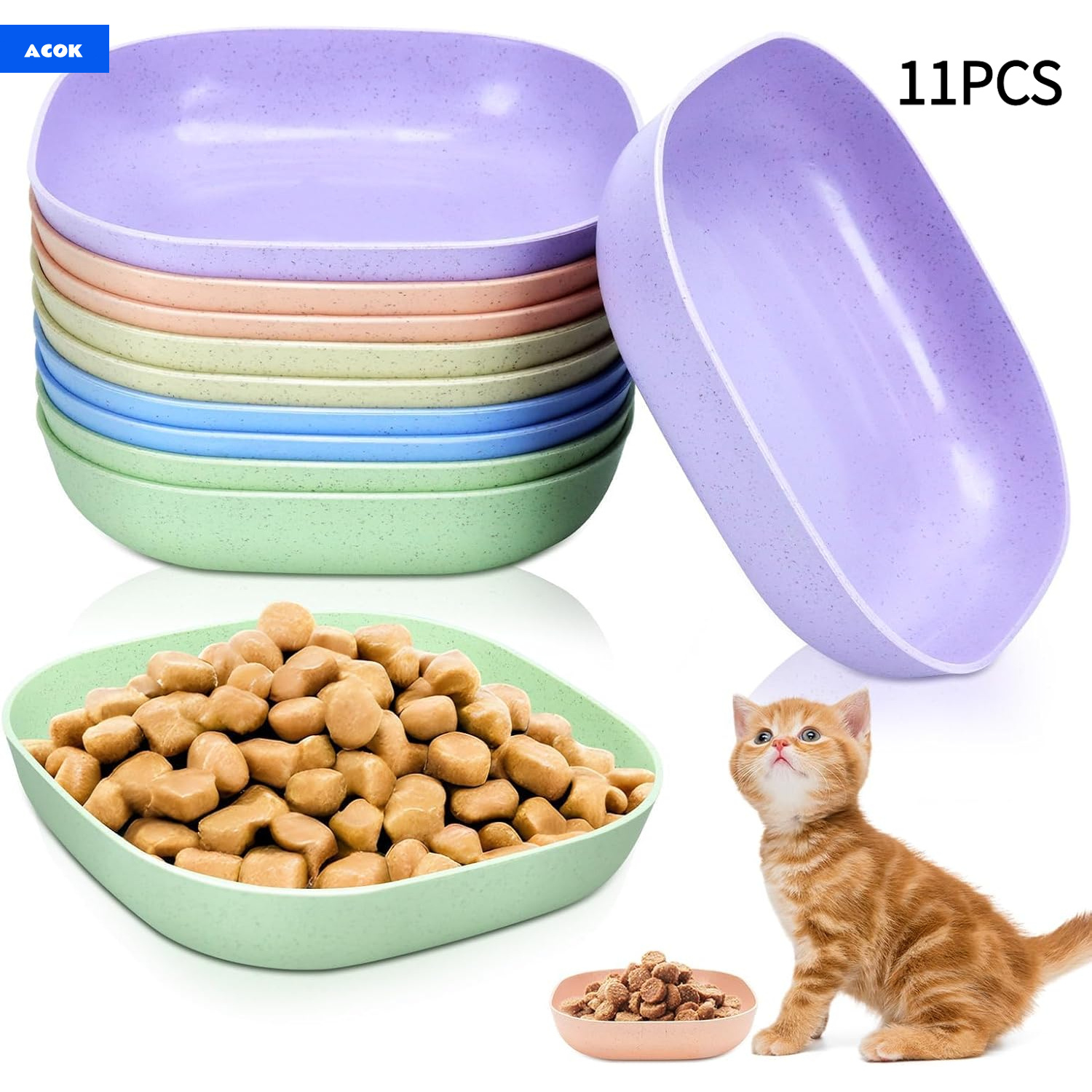 11pcs Cat Food Bowl Set, Plastic Shallow Pet Water Bowl, Wet Food Bowl For Cats, Small-sized Flat-bottom Bowl Suitable For Indoor And Outdoor Kittens And Dogs
