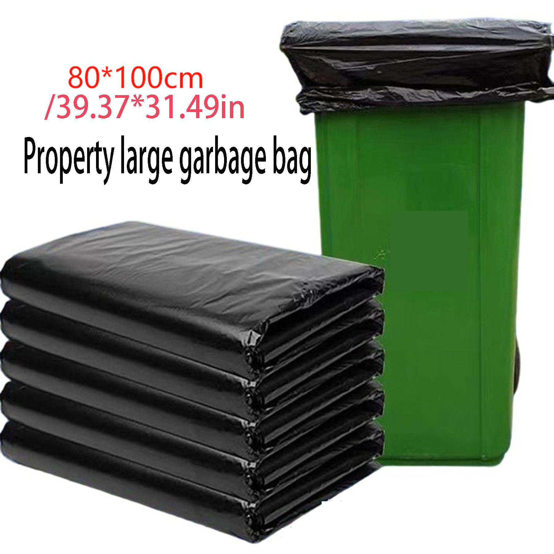 TEMU 1 Roll/10pcs 80x100cm Large Flat Top Black Trash Bags, Extra Thick Heavy Duty Leakproof Disposable Plastic Garbage Bin Liners, Tear Resistant