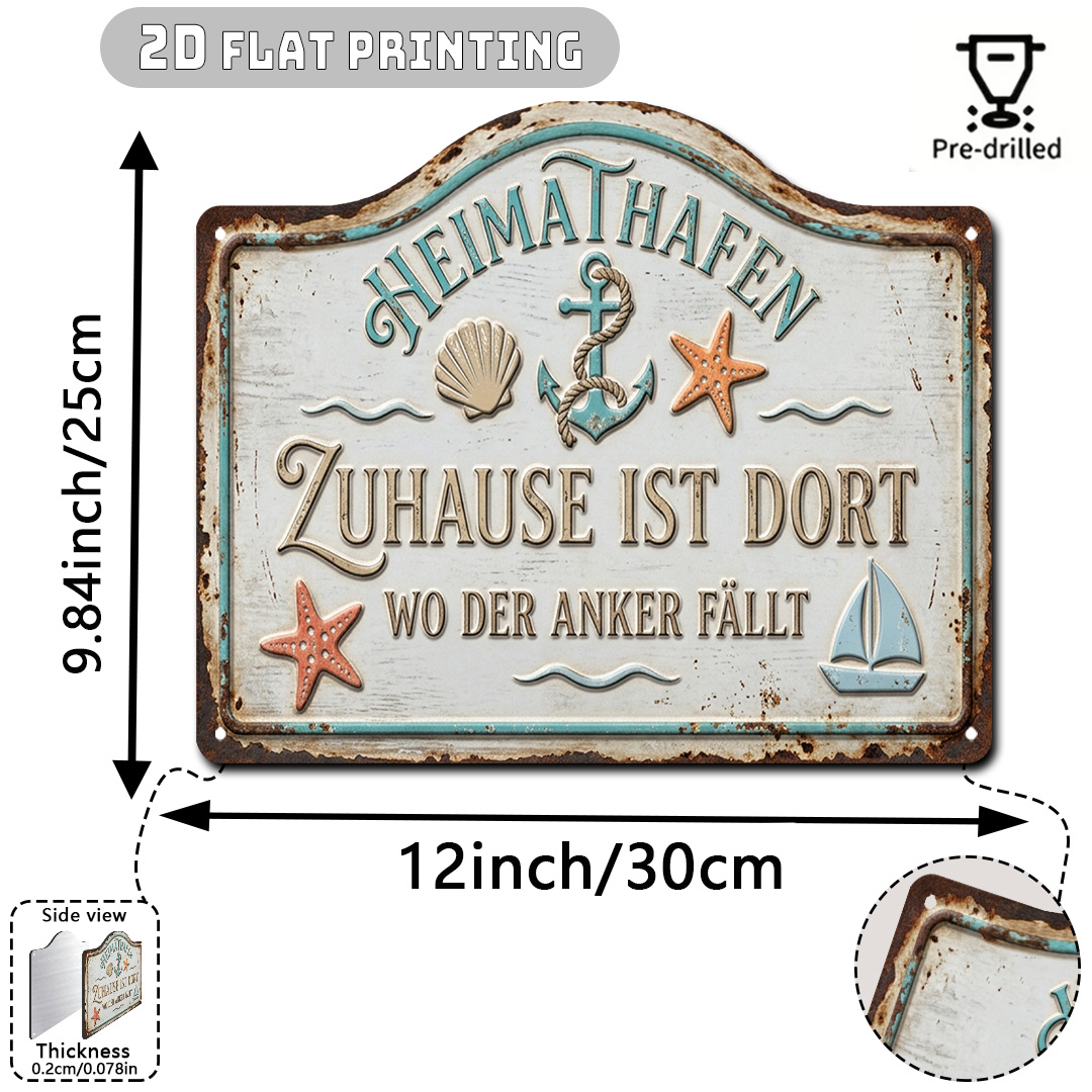 TEMU [2d Flat] 1pc Vintage Rusty Aluminum Anchor Themed Sign, (12'x9.8'), Distressed Rust Texture, Fresh Coastal Decor, Beach Lovers Gift, Durable