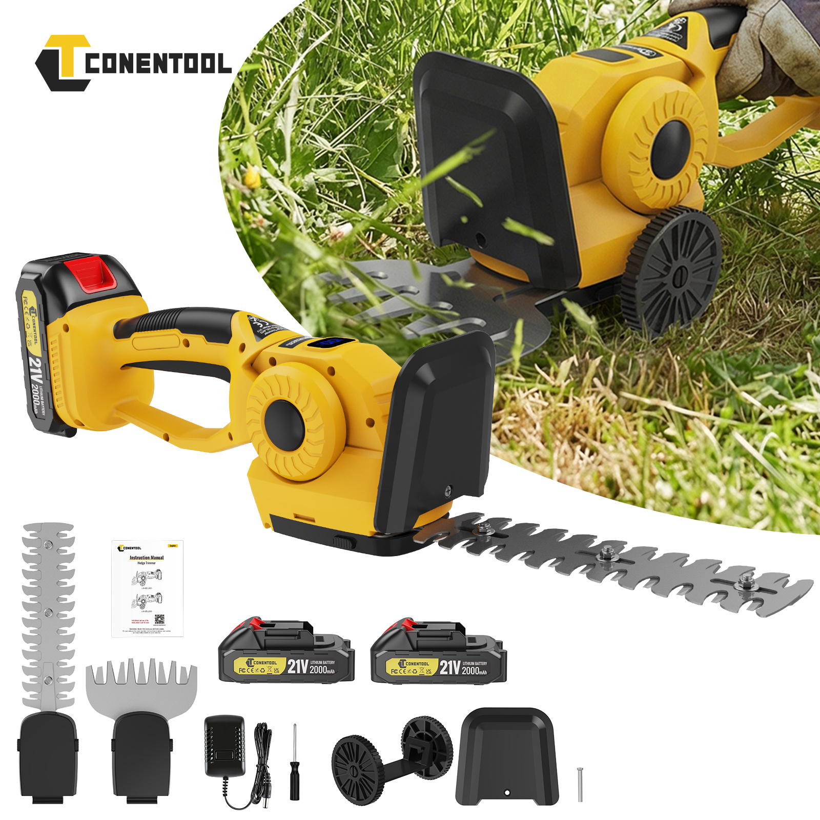 Conentool 21v Mini Cordless Hedge Trimmer | 2-in-1 + Battery Indicator | 2000mah Long | Perfect For Balcony & Garden | The Set Does
