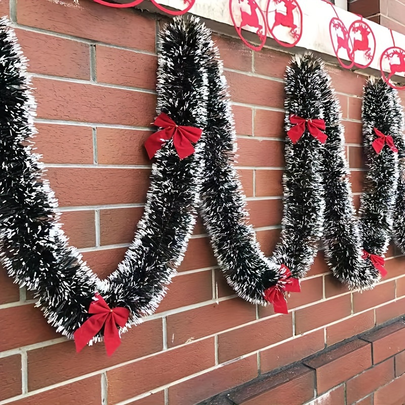 Image of 11.98meter Christmas Garland With Red Bows, Vinyl Tinsel Holiday Decoration, Easy To Shape & Cut, No Or Needed, With Festive Party Supplies For