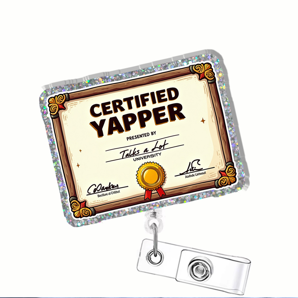 TEMU 1pc A Humorous 2d Flat Badge Reel Made Of Acrylic, Designed For Holding Id Badges With A Clip, Suitable For Gifts In Offices, Nursing Homes, Or During Christmas