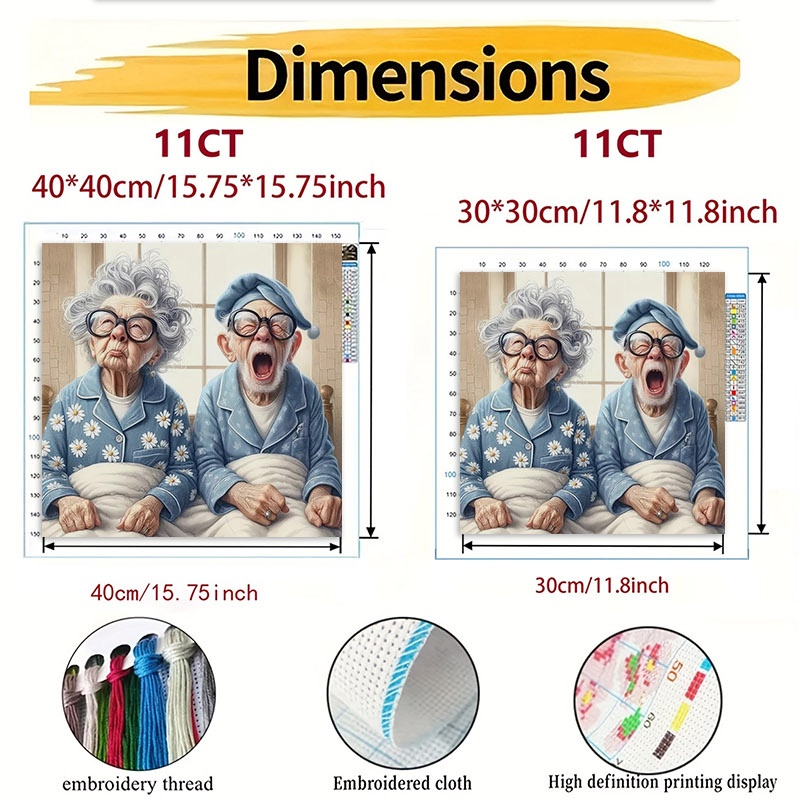 Elderly Couple Pattern Cross Stitch Kit, Polyester Material