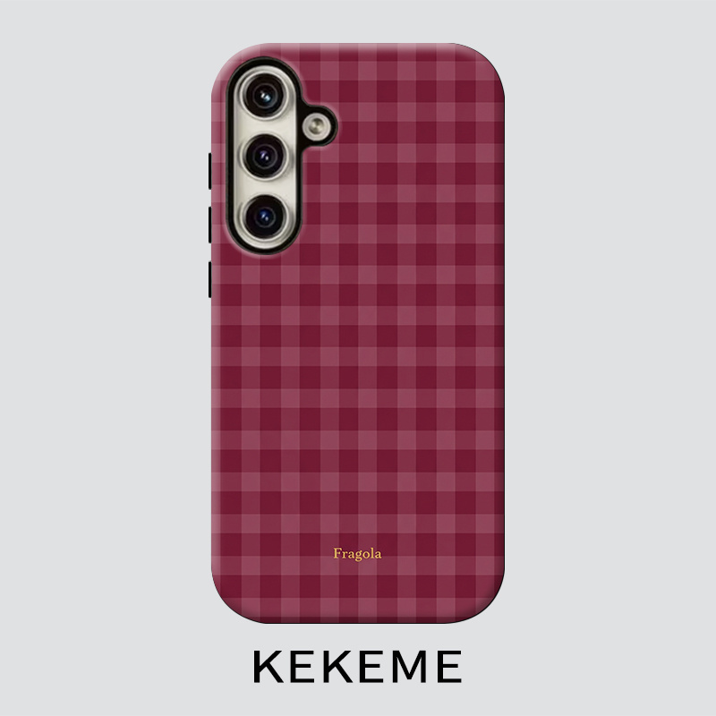 TEMU Phone Case - Kekeme Burgundy Plaid Film 2-in-1 Case Suitable For Galaxy S26 S25 S24 S23 S22 S21 S21+ S21 Fe Edge S20 A15 A16 A17 A23 A32 A34 A35