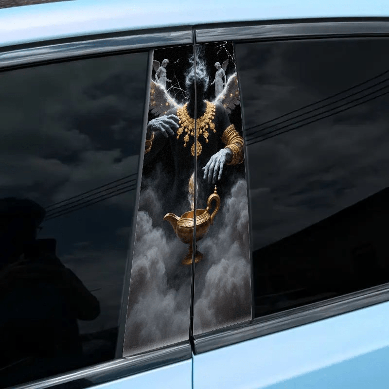 2pcsgothic fantasy   pillar car sticker angel and   lamp   waterproof vinyl material durable self   decal scratch resistant weather resistant easy to apply high definition mysterious print suitable for vehicl