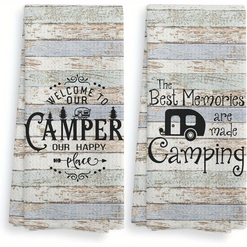 

2pcs Modern Polyester Camper Camping Kitchen Towels, 18x26 Inch, Hand Towels, Machine Washable, Themed, Oblong Shape, Ideal Gift For Rv And