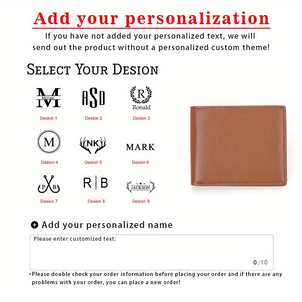 TEMU Customizable Wallet - Rfid Blocking, Personalized Gift For Dad, Husband, Boyfriend - For Birthdays & Christmas