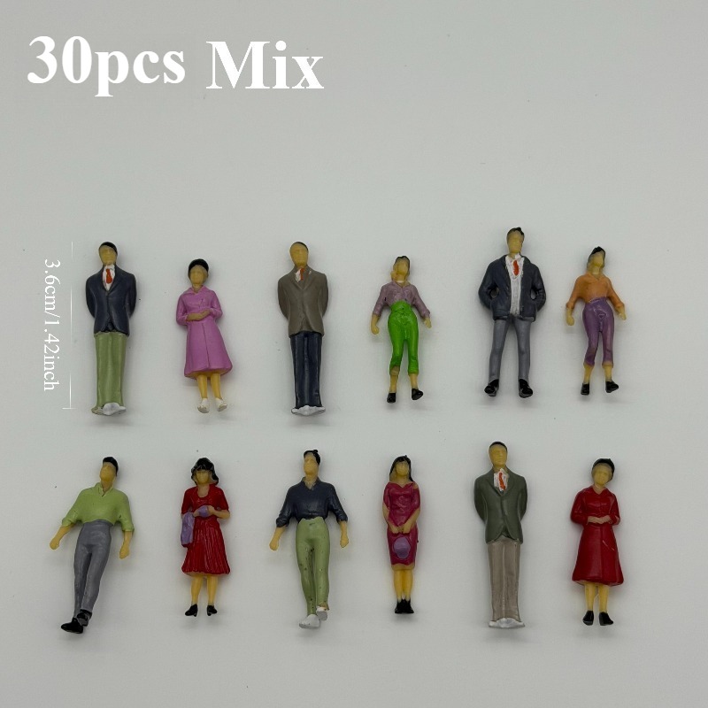 TEMU Lot de 30 figurines miniatures de personnages à l'échelle 1:50, couleurs et mélangés aléatoires, petites figurines humaines peintes à pour