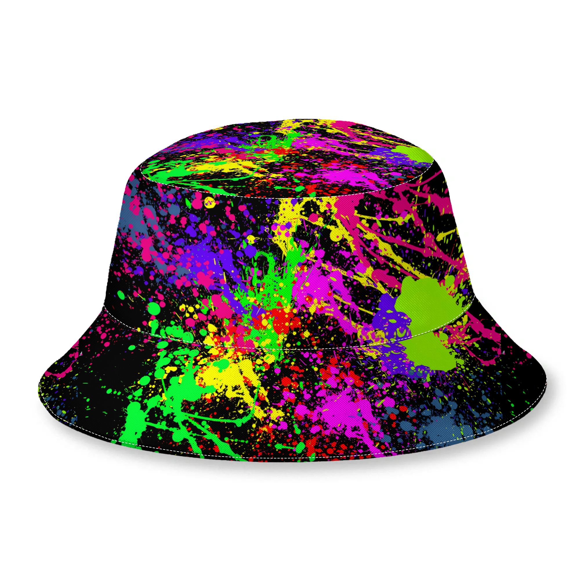 TEMU Neon Splatter Paint Men's Novelty Bucket Hat Lightweight Trendy Unisex Casual Fisherman Hat Perfect For Parties And Outdoor Activities