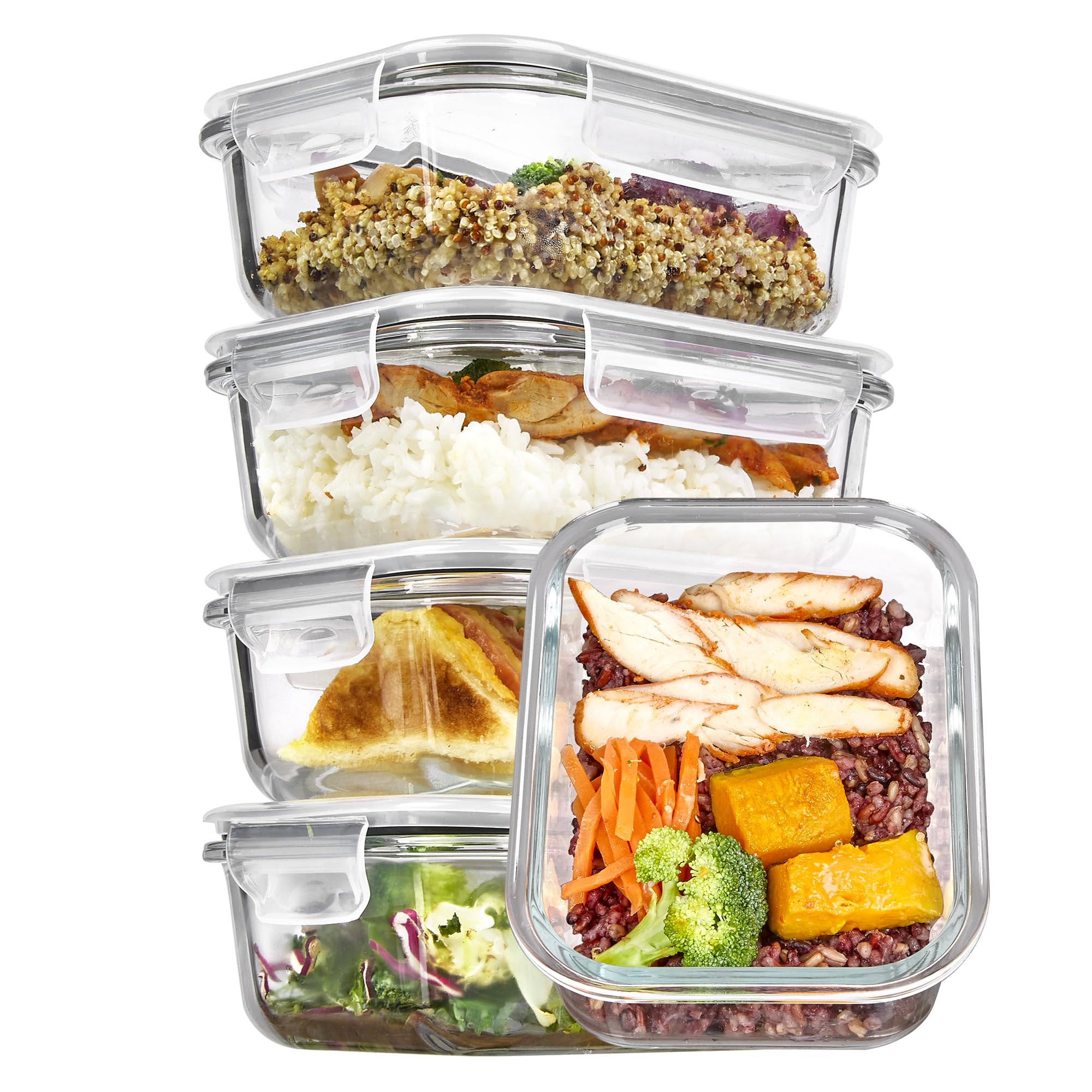 Image of Set Of 10pcs (5 Bowls And 5 Lids) Of 22oz Glass Storage Containers Featuring Airtight Snap Lids, Suitable For Use In Microwaves, Ovens, Freezers, And Dishwashers