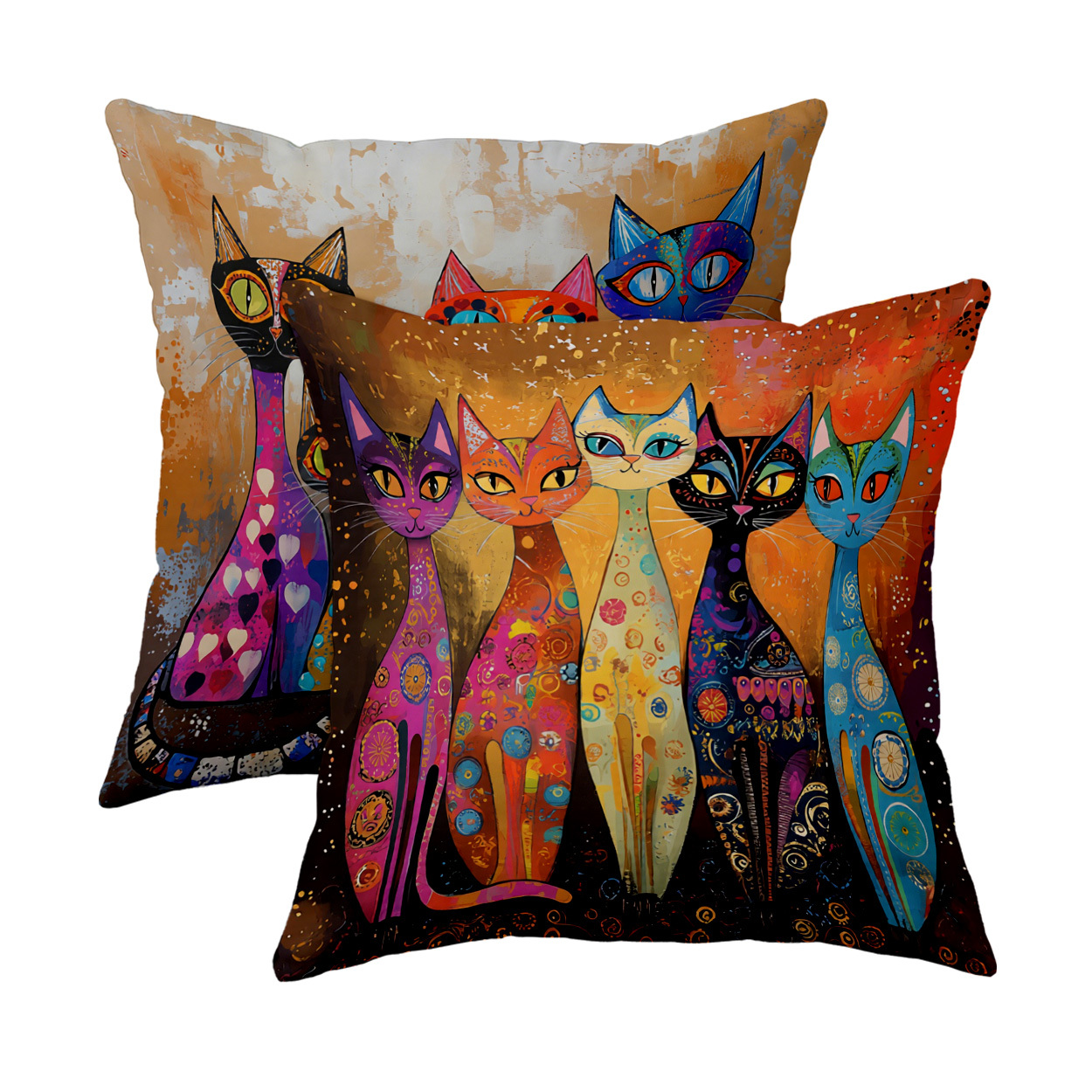 TEMU 2pcs, Pillowcases / Cushion Covers, Decorative Throw Pillow Covers With Colorful Artistic Cat Print Pattern, Home Decor Pillowcases, Lumbar