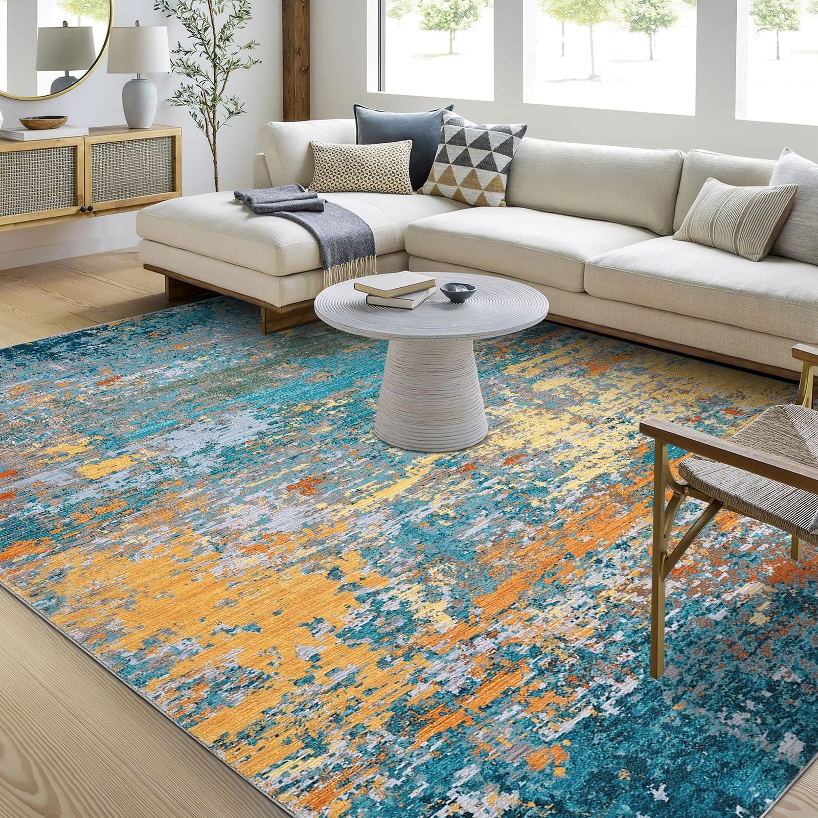 Image of Modern Abstract Area Rug | Washable Low Pile Non-slip Carpet, Soft & Durable, Pet Friendly, Floor Mat For Living Room, Bedroom, Hallway | Polyester, Machine Wash, Tufted, /m²