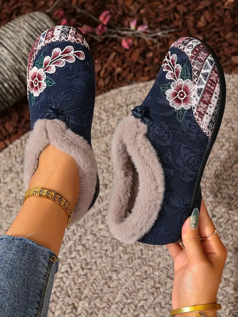 womens korean inspired winter ankle boots slip on short boots with pink white floral pattern anti slip pvc sole plush lightweight warm casual for jeans dresses casual attire hand Product details 5