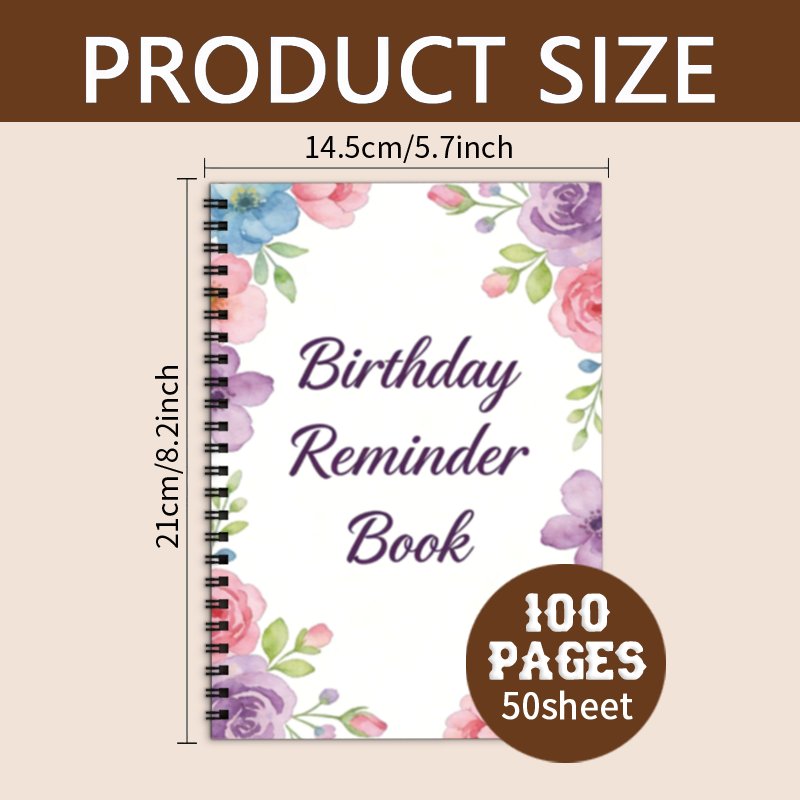 TEMU 1pc Notepad A5 Spiral Notebook 100 Pages Spiral Bound Planner Lined Pages Birthday Reminder Book With Watercolor , Travel Journaling Office
