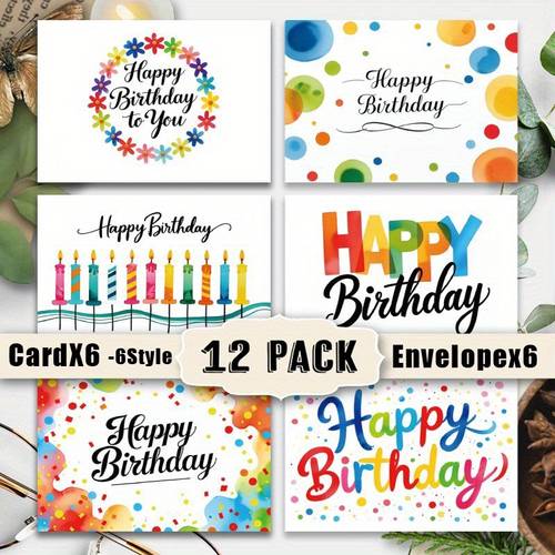 12 watercolor birthday cards with envelopes bright hand painted style high quality paper suitable for ideal for women men and thank you cards holiday gifts and greetings