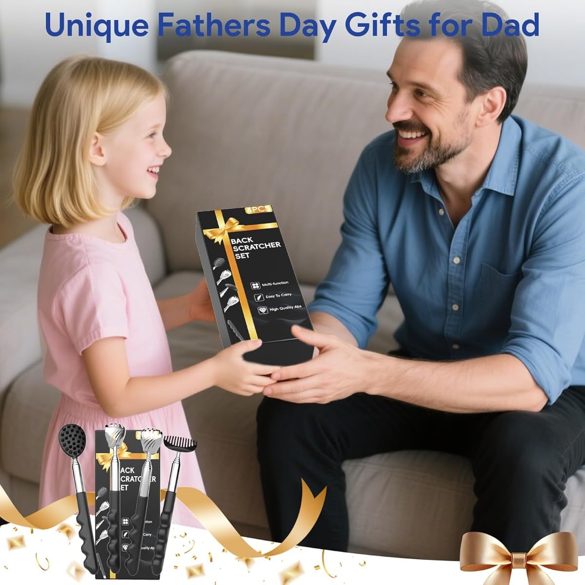 4pcs versatile back scratcher hers day dad gifts for men portable telescoping   massager tool with different heads and rubber handle cool items   gadgets for men Product details 2