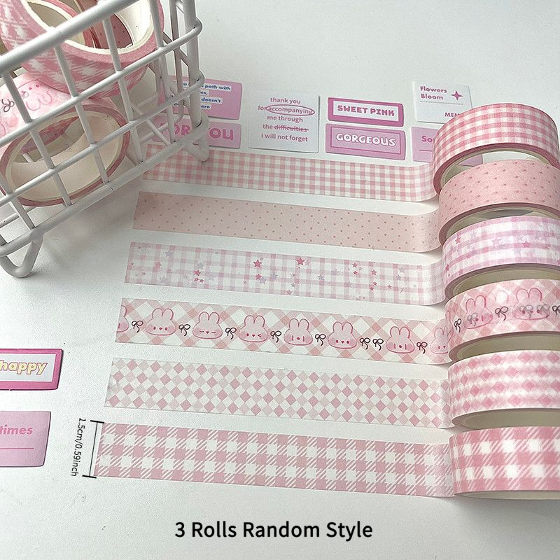 TEMU 3pcs Set Of Simple, Instagram- Pink And Creative Washi Tapes, Grid Patterned Washi Tape, Diy Packaging And Journaling Tape, Patterns Are Random