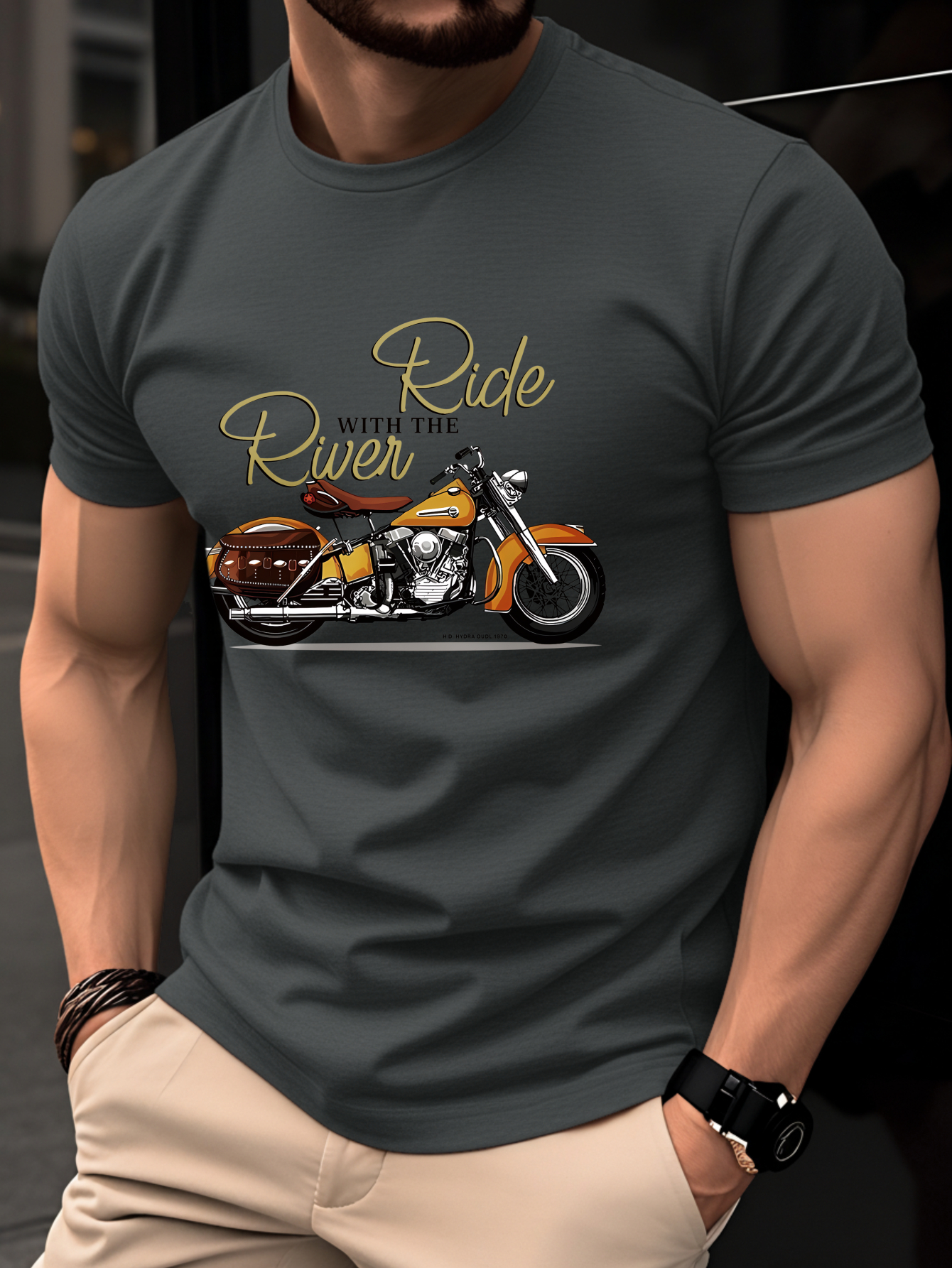 T-Shirt Homme Moto Vintage 100% Coton T-Shirt Homme 100% Coton, Haut Léger Manches Courtes Été, Coupe Slim Tendance Col Rond, Respirant Jeunesse Décontracté Polyvalent Vintage Imprimé Graphique Moto Anglais, Style Urbain