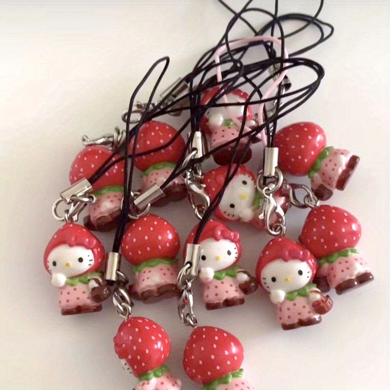 2pcs     strawberry character keychains pvc material cute cartoon anime themed diy backpack charm mobile phone ornament perfect birthday gift for friends details 1