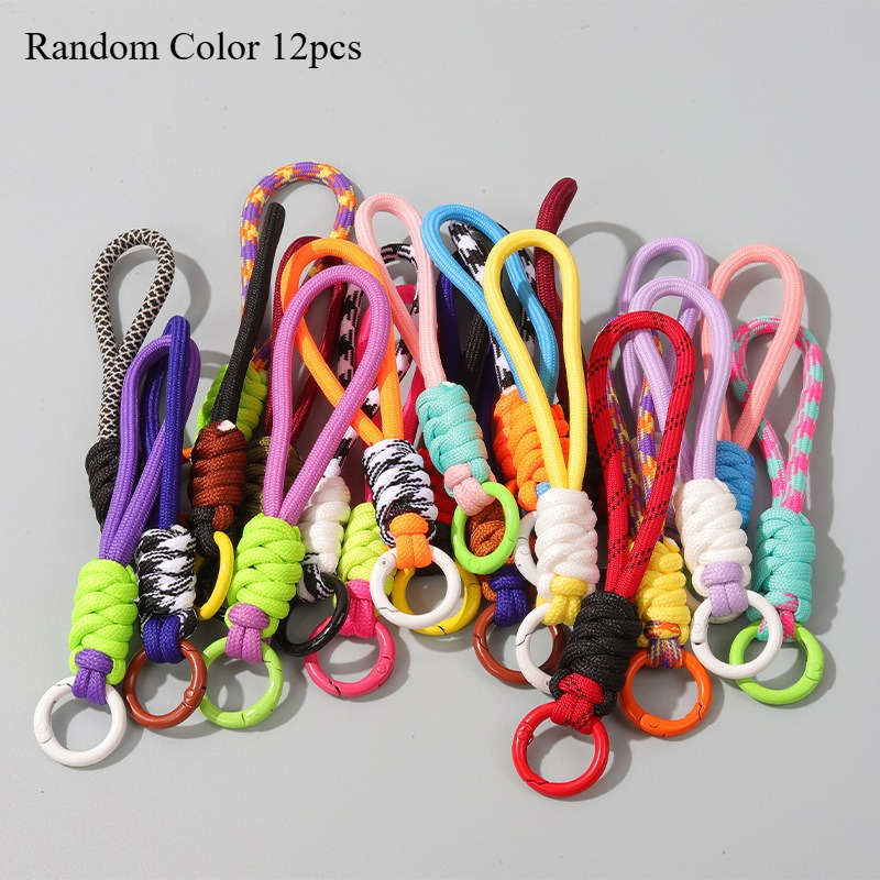 TEMU 12pcs Random Color Braided Keychains Mixed Patterns Durable Stylish Phone Lanyard Additions Multifunctional Key Chains For Keys Jewelry Small