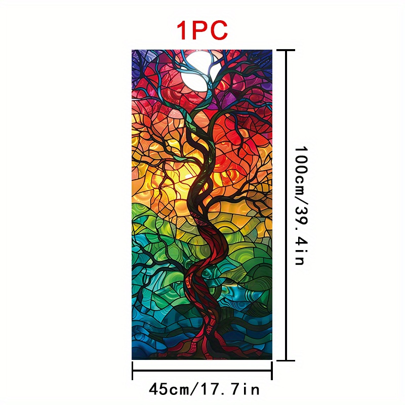 TEMU 1 Roll Of Stained Tree Pattern Window Film, 45Ã100cm, Frosted Pvc Material, Static Adsorption Decorative Window Film, Non-adhesive Glass Window
