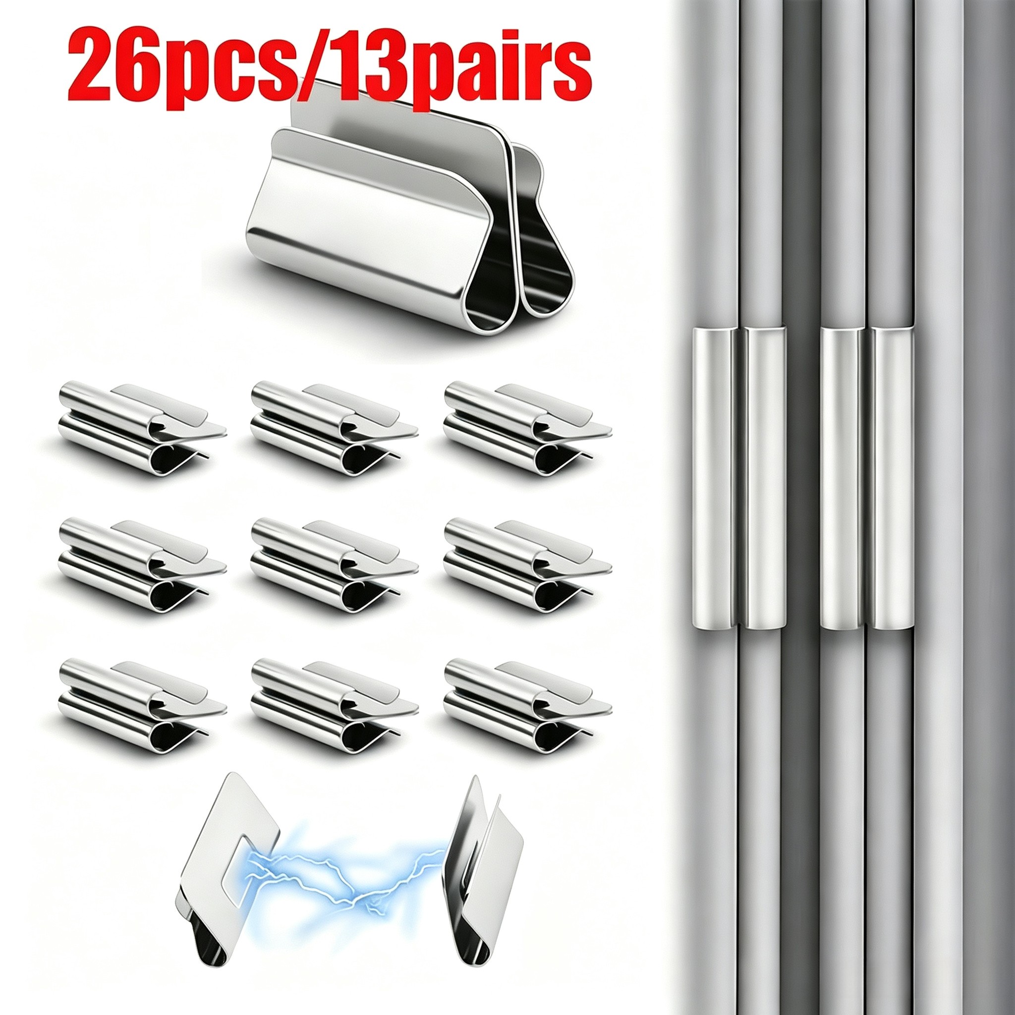 TEMU 26pcs Set, 13 Pairs Of Magnetic Curtain Closure Clips, No-drill Self-adhesive Curtain Holdbacks, Strong Magnetic Filler For Blackout And Light