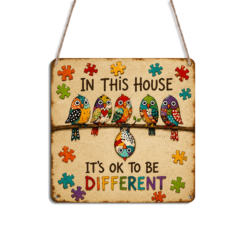 TEMU 2d Flat, 2d Flat 1pc Distressed Vintage Puzzle Autism Awareness Metal Aluminium Hanging Plaque, In This 's Ok To Puzzle Autism Awareness Signs,