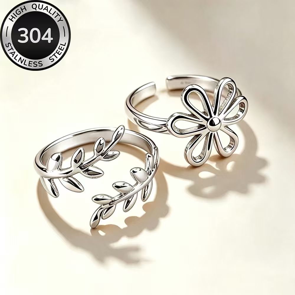 2pcs Stackable Open Ring Set, Golden Stainless Steel
