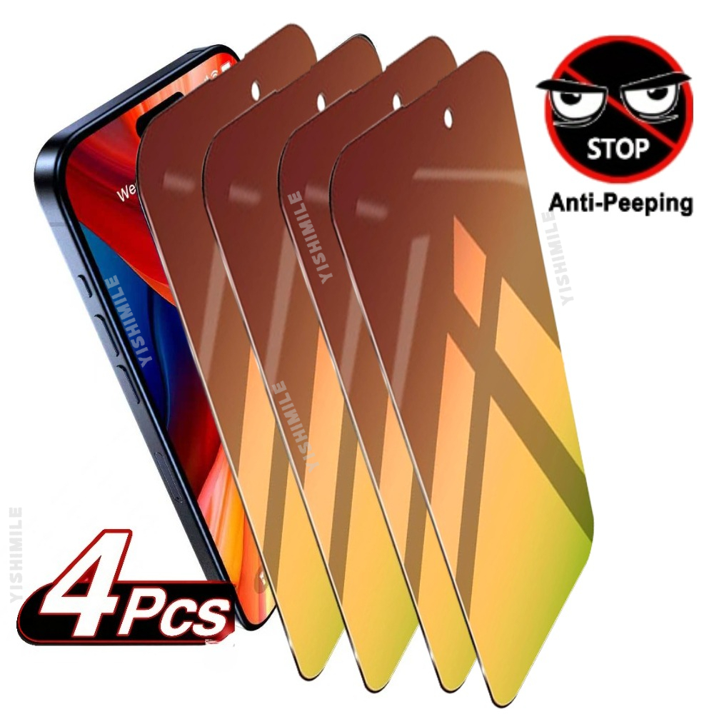 TEMU 4pcs Anti-blue Light Privacy Tempered Glass, Suitable For Iphone 13/14/15/16/17/plus/pro/pro Max/17air/16e /17e Series, Features Anti-spy