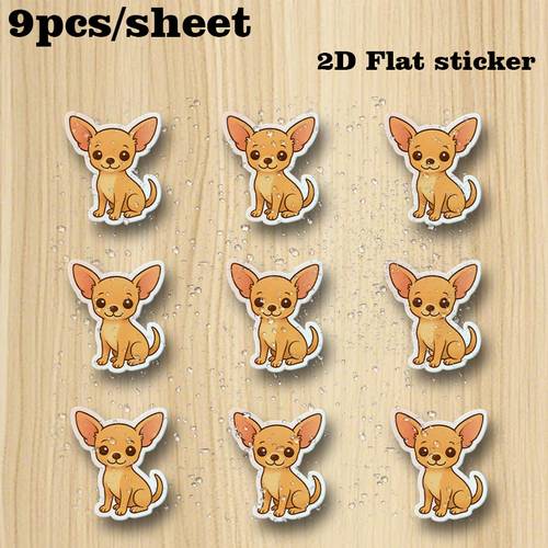2d flat 9pcs sheet cute chihuahua kawaii puppy illustration sticker 2d flat sticker vinyl creative car stickers for car bumpers windows laptops trucks water bottles durable and versatile 2d flat