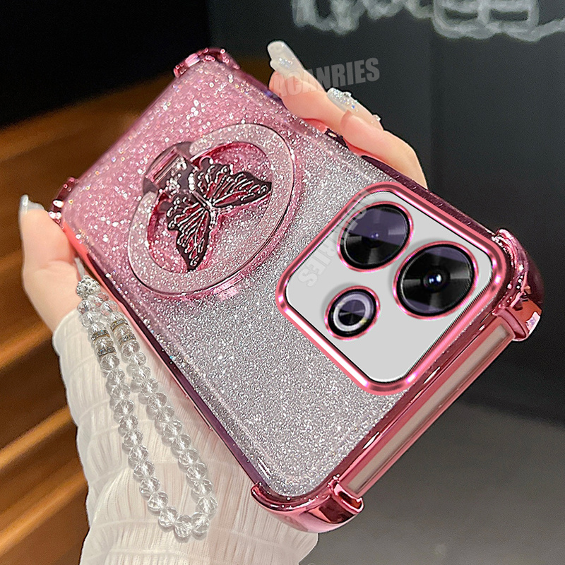 TEMU Phone Case - 13 Clear Lanyard Chain And Stand Holder With Luxury Gradient Glitter Plating Shockproof Protection Case For Xiaomi 13 4g 5g Bumper