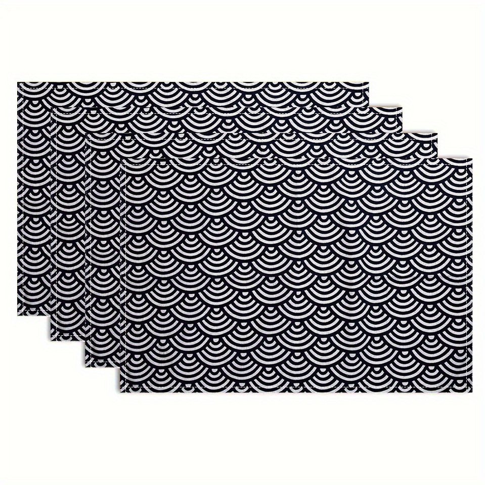 TEMU 4pcs/6pcs Rectangular Japanese Traditional Placemats 30x45cm Linen Print Table Mats, Coasters, Kitchen Bowl And Cup Mats, Home Decor