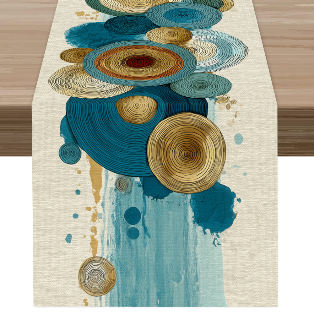 TEMU 1pc Of Abstract Circular Ring Layered Art Pattern Printed Table Flag, Spring And Summer Table Flag, Modern Light , Printed Polyester Tablecloth