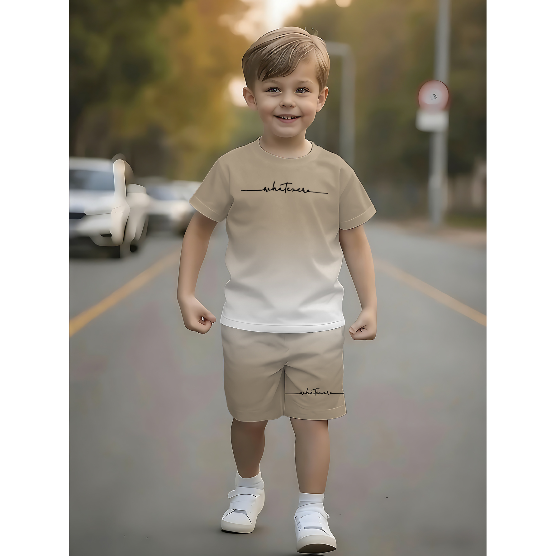 2pcs Boys' Short Sleeve And Shorts Set, Casual Fashion Style, Fun Patterns, Summer Outdoor Sports Outfit, Soft Breathable Comfortable Short Sleeve Round Neck T-Shirt And Shorts Set, Very Suitable for Children'S Wear, Outdoor Travel, for Outdoor